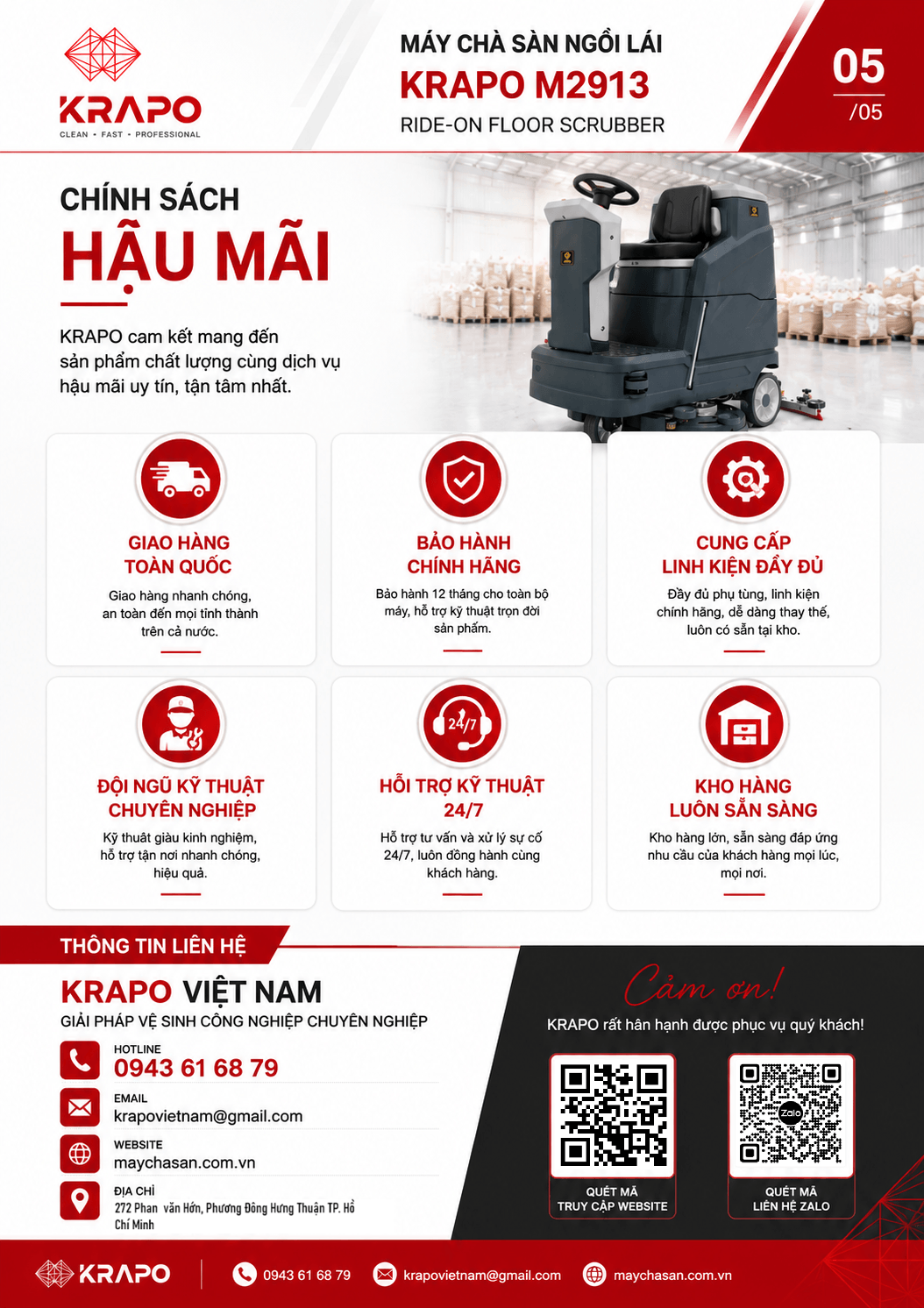 Máy chà sàn ngồi lái Krapo M2913 Bình chứa nước lớn máy chà sàn ngồi lái Krapo M2913