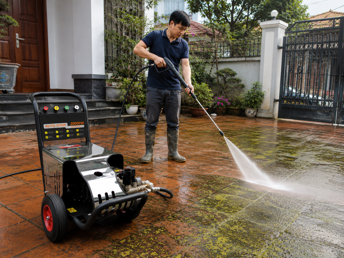 Máy xịt rửa công nghiệp đa năng Krapo LK2022 Máy được trang bị motor công suất 3KW, hoạt động ổn định, phù hợp với nhu cầu sử dụng liên tục trong nhiều giờ
